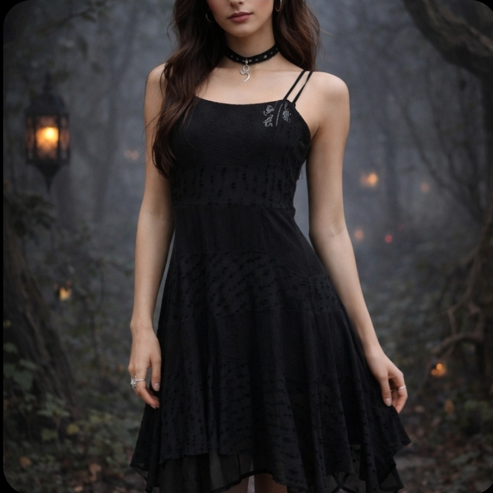 Dolcezza dark romantic goth tiered black witchy whimsigoth handkerchief hem  M - Picture 3 of 16